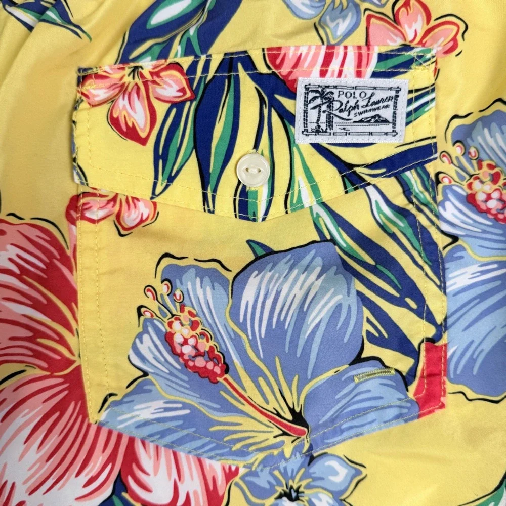Polo Ralph Lauren Mens XXL Yellow Tropical Hibiscus Floral Swim Trunks 7